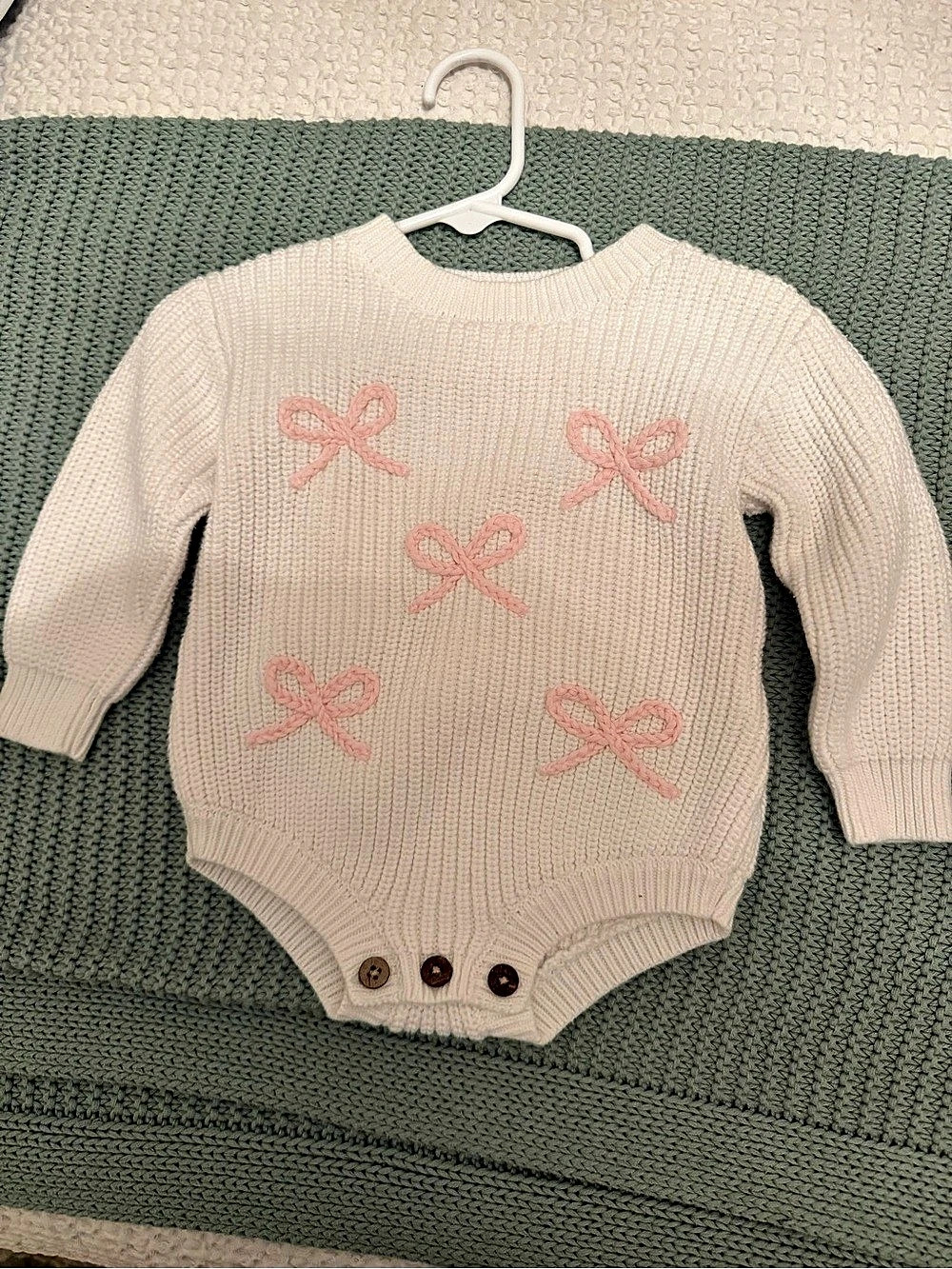mudpie Knit Bow Baby Bodysuit Size 6-9M Like New